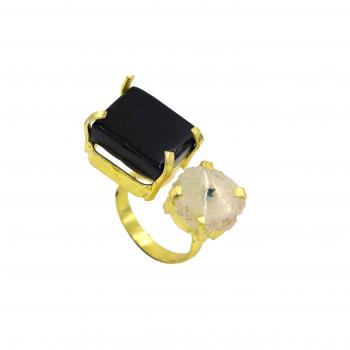 Handmade Designer Nickel-Free Gold Plated High Fashion Designer Black Solar  Stone Seated Ring - Bol